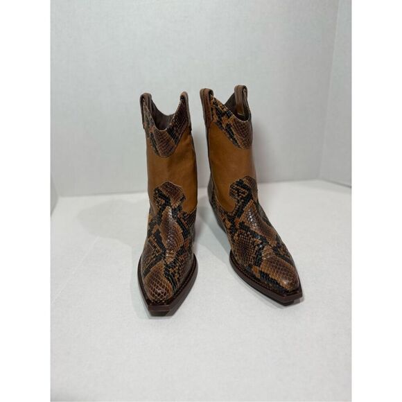 New Vic Matie Brown Snake Skin Short Cowgirl Boots Size 36 EU (US 6) - Picture 3 of 10